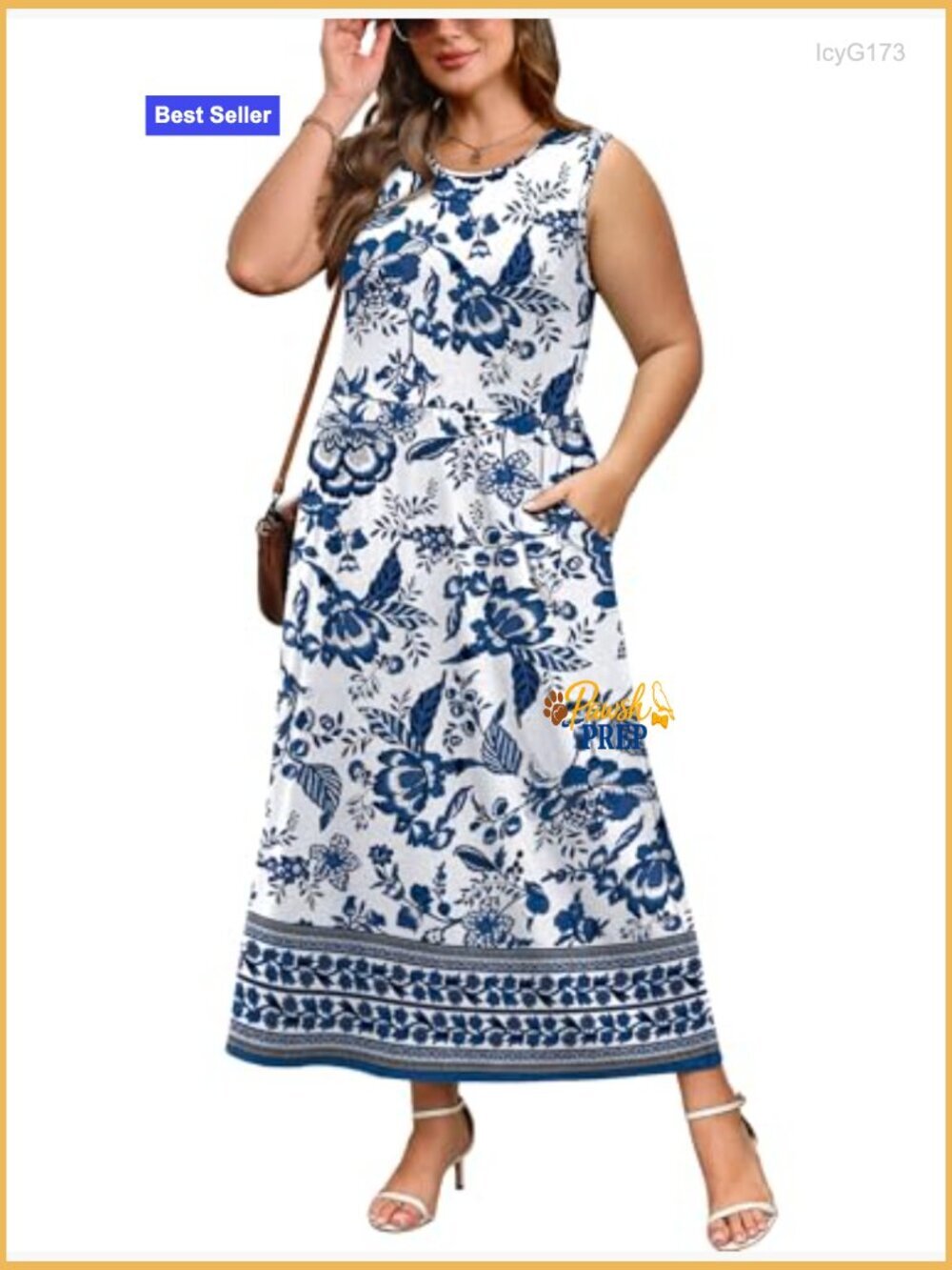 Maxi Sundress with Pockets, Elastic Waist, Flowy A-Line Summer Dress - Picture 4 of 5